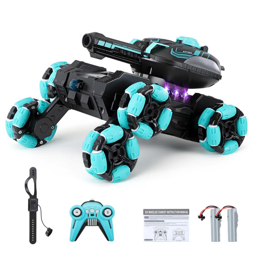 Gkstly RC Tank Toy, Gesture Sensing RC Stunt Car with Light & Music, 2.4G Remote Control Tank Shooting Water Bullets, 360° Rotation Drift Battle Tanks Birthday Festival Gifts for Adults Boys Girls - 1