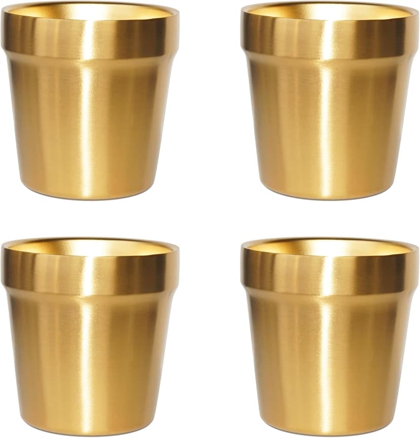 Youda Tasses en Acier Inoxydable (Lot de 4, Or) Tasse à Boire en Métal Brossé, Incassables, Empilables,Tasse à café/Thé/Verres à Bière, 6oz(175ml) - 1
