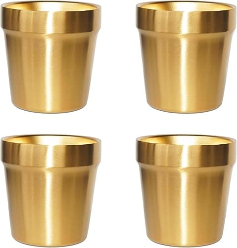 Youda Tasses en Acier Inoxydable (Lot de 4, Or) Tasse à Boire en Métal Brossé, Incassables, Empilables,Tasse à café/Thé/Verres à Bière, 6oz(175ml)