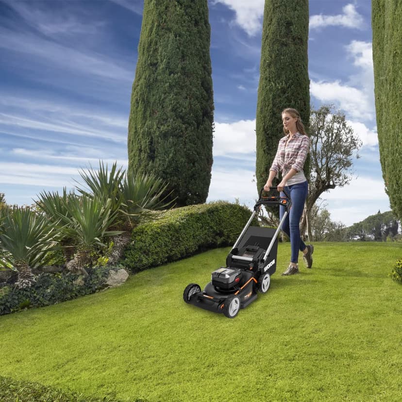 WORX Nitro 40V (2x20V) Lawn Mower | PowerShare | WG749E | Includes 2 4Ah Batteries and Dual Charger | 46 cm with traction | Mulching | 7 Height Positions - 4