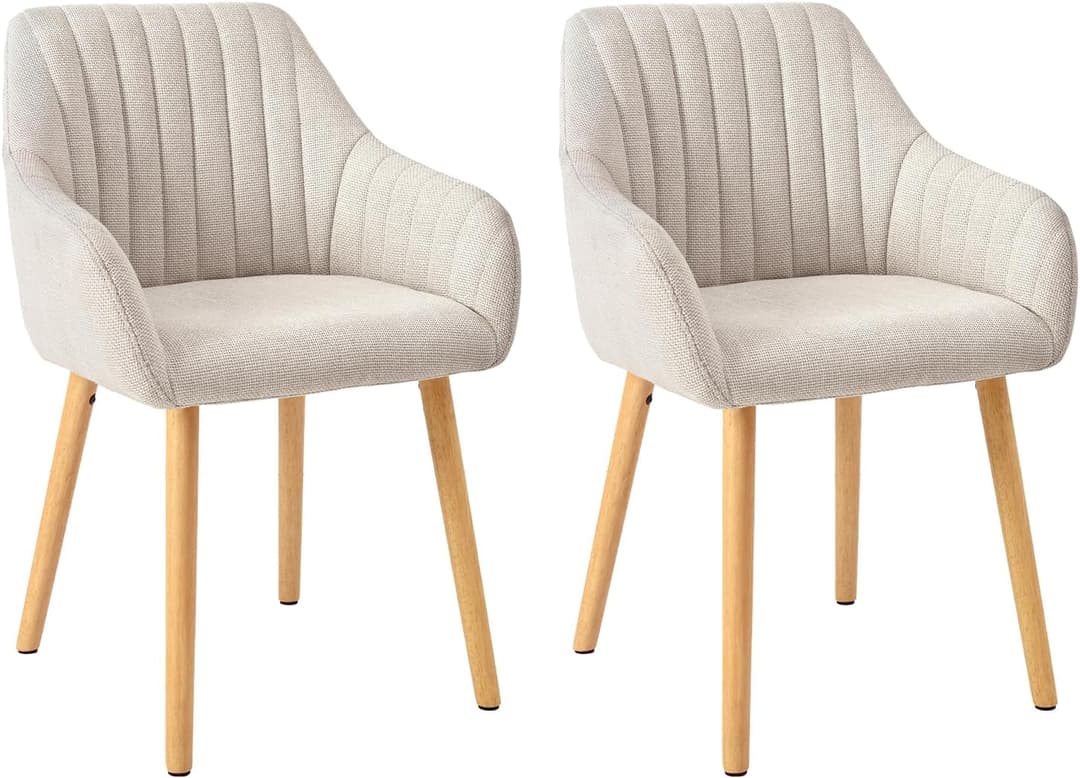 Dining Room Chairs Beige Wooden Legs with Armrests Set of 2 Chairs Dining Room Kitchen Chair Upholstered Chair Armrest Chair Made of Polyester Living Room Chair for Dining Room Kitchen