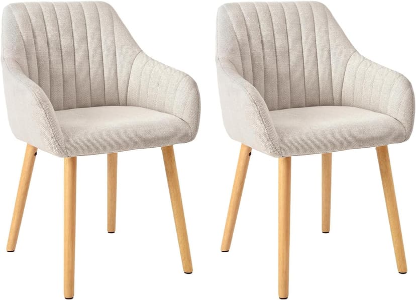 Dining Room Chairs Beige Wooden Legs with Armrests Set of 2 Chairs Dining Room Kitchen Chair Upholstered Chair Armrest Chair Made of Polyester Living Room Chair for Dining Room Kitchen - 1