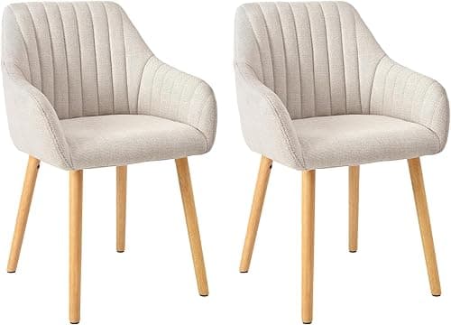 Dining Room Chairs Beige Wooden Legs with Armrests Set of 2 Chairs Dining Room Kitchen Chair Upholstered Chair Armrest Chair Made of Polyester Living Room Chair for Dining Room Kitchen