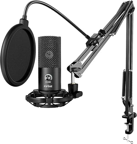 FIFINE Streaming Microphone PC with Arm, USB Microphone PS4 PS5 MAC, Pop Filter, Shock Mount, for Gaming Podcast Studio