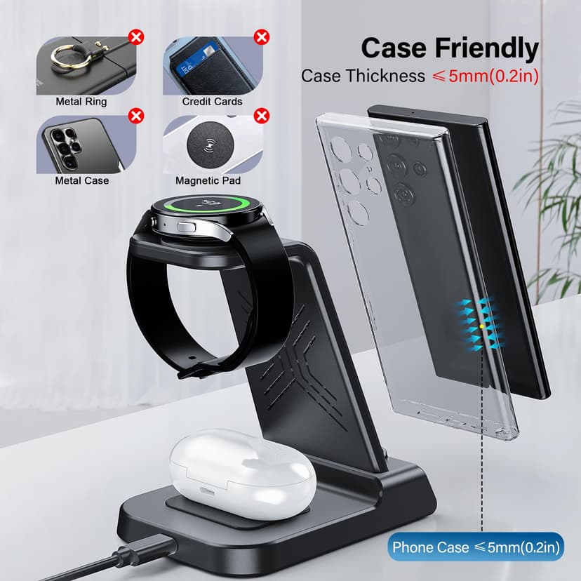 Wireless Charger for Samsung, 3 in 1 Wireless Charging Station for Galaxy S25 Ultra/S24/S23/Z Flip 7/Fold 6, Stand for Samsung Galaxy Watch 8/8 Classic/Ultra/7/6/5, Phone Charger for Galaxy Buds 3/Pro - 5
