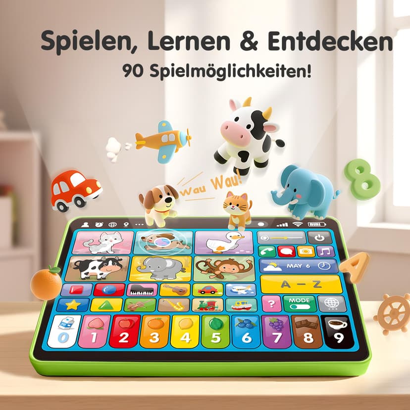 hahaland Jouet Bébé 1 an – Tablette Éducative Interactive avec Sons, Lumières et 5 Langues d’Apprentissage (en/FR/DE/IT/ES), Jouet d’Éveil Musical Cadeau Enfant 1 2 3 Ans Garçon Fille - 2