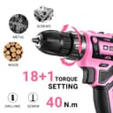 Power Drill Cordless: DEKOPRO Pink Cordless Drill 20V Electric Power Set Tool for Women Drills with Battery and Charger Drills Driver Kit - 3
