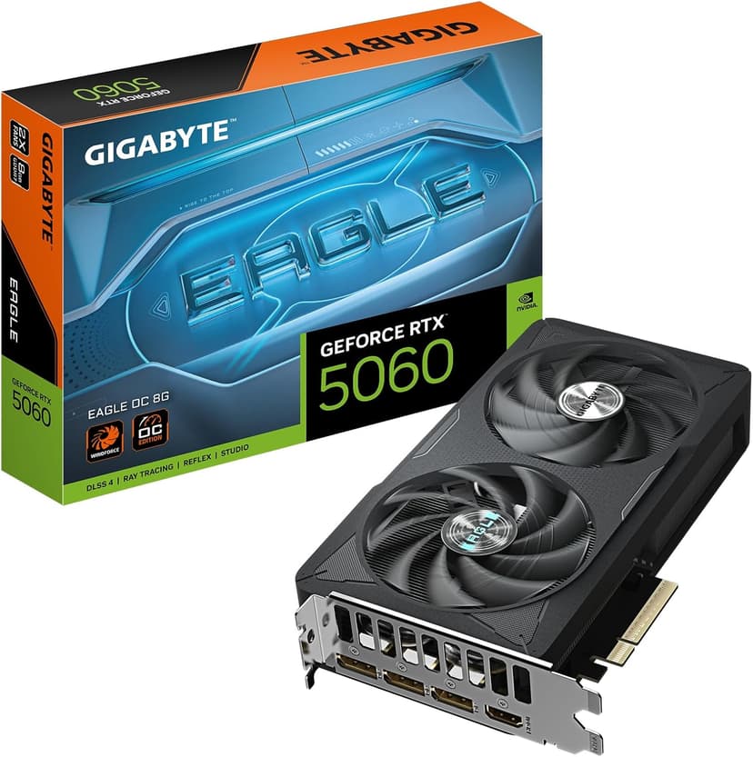 Gigabyte GeForce RTX 5060 EAGLE OC 8G Graphics Card - 8GB GDDR7, 128bit, PCI-E 5.0, 2550 MHz Core Clock, 3 x DisplayPort, 1 x HDMI, GV-N5060EAGLE OC-8GD - 1
