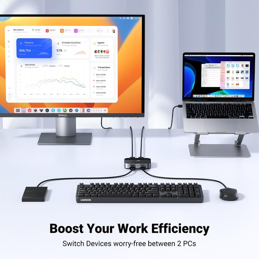 UGREEN USB Switch, USB 3.0 Switcher 2 In 2 Out 2 Computers Share 2 USB for Keyboard, Mouse, Printer, Hard Drives with 2 USB 3.0 A to A Cables Compatible with Windows, Mac, Linux - 4