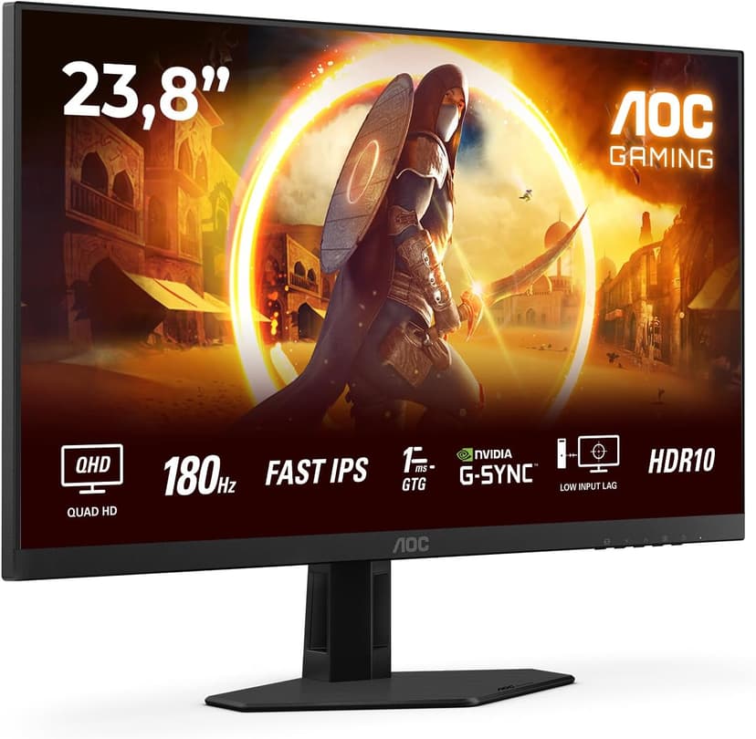 AOC Q24G4RE 23.8 inch WQHD Gaming Monitor 180Hz, Fast IPS Panel, 0.5ms MPRT, Adaptive Sync, HDR10, G-Sync Compatible, (2560x1440 HDMI 1x 2.0 DP 1x 1.4) Black - 1