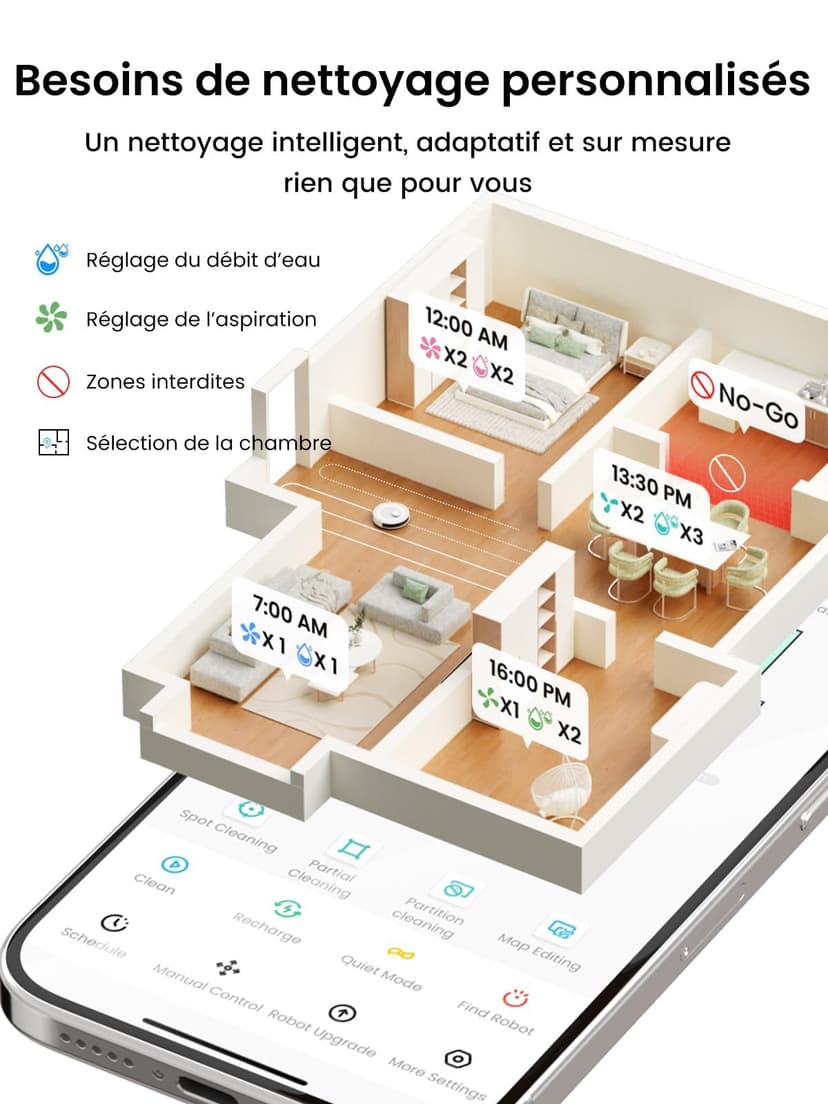 Lefant M2 Plus Robot Aspirateur Laveur 6000Pa avec Station Vidage Automatique Poussière,Navigation Laser avec Cartographie,Évitement d'obstacles PSD,140min,Idéal pour Poils d'animaux - 7
