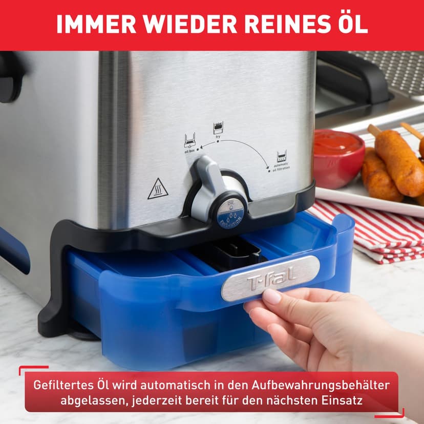 Tefal Oleo Clean Friteuse semi-professionnelle 3,5 L, 2300 W, Jusqu'à 6 pers, Filtration automatique de l'huile, Minuteur digital, Hublot de contrôle, Thermostat, Boite de stockage d'huile FR804015 - 7