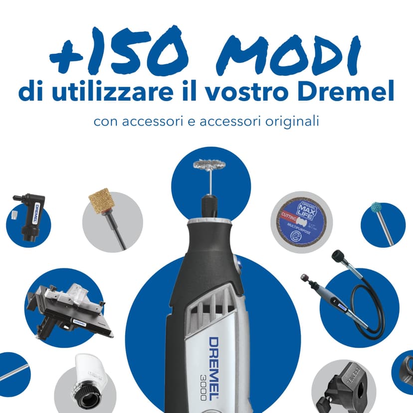 Dremel 3000 Outil Rotatif Multifonction 130W avec 1 Adaptation 25 Accessoires, Vitesse Variable 10000-33000 tr/min pour Découper, Poncer, Percer, Nettoyer, Sculpter, Polir, Graver, Meuler - 6