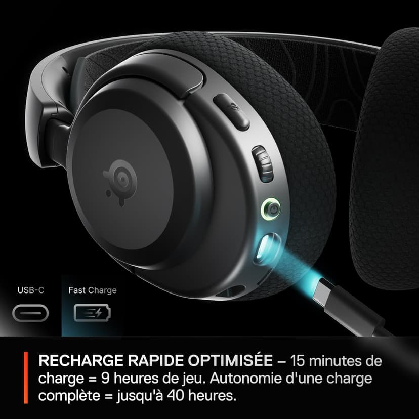 SteelSeries Casque Arctis Nova 3P Wireless - Appli Mobile Companion - Batterie 40h - Haut-parleurs magnétiques en néodyme - 2,4 GHz/Bluetooth - Micro détachable - PS5, PS4, PC, Switch, Mobile -Noir - 4