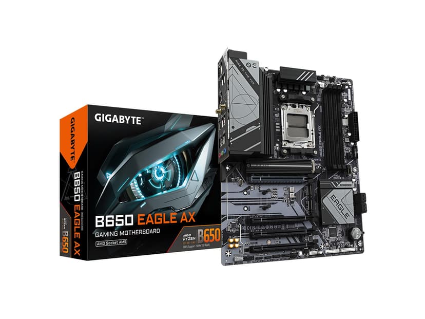 GIGABYTE B650 Eagle AX AM5 LGA 1718 AMD B650 ATX Motherboard, DDR5, Triple M.2 (1x PCIe 5.0 M.2 + 2X PCIe 4.0 M.2), USB 3.2 Gen2x2 Type-C, AMD Wi-Fi 6E, Realtek GbE LAN - 1