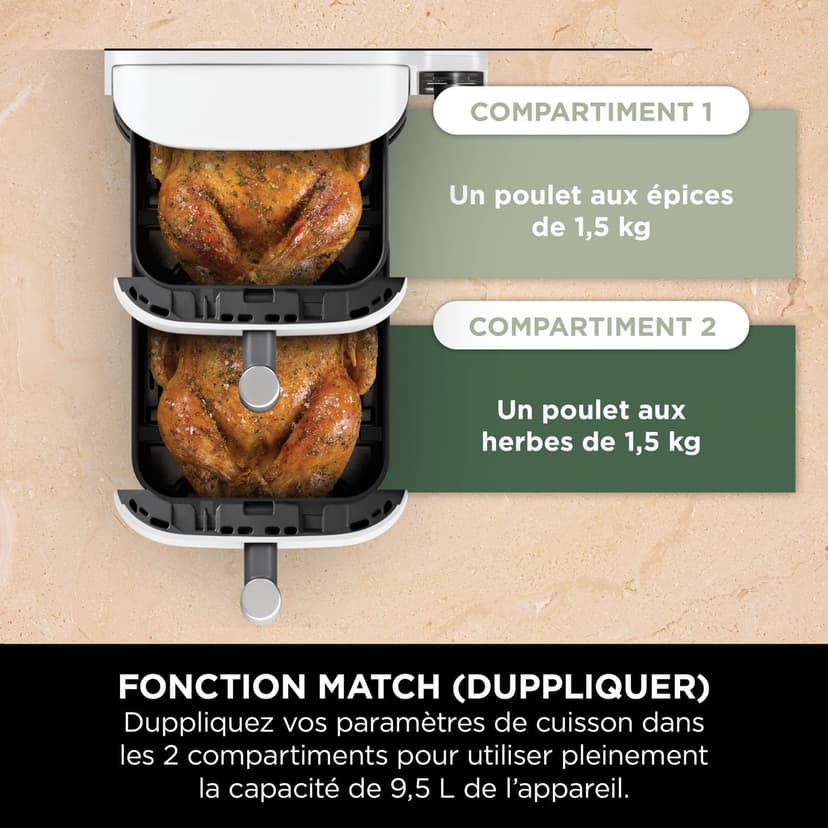 NINJA Double Stack XL Air Fryer, Friteuse sans huile Verticale Double Tiroir 4 Niveaux de Cuisson, 2 Tiroirs, 2 Grilles, Capacité de 9,5 L, 6 Fonctions, 8 Portions, Pinces, Blanc SL400EUWH - 8