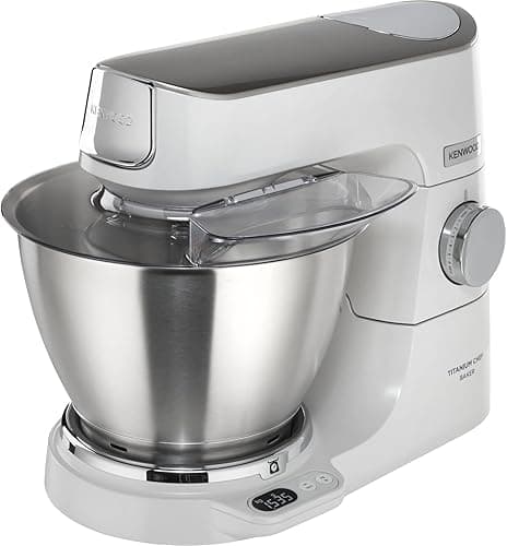 Kenwood Titanium Chef Baker KVC65.001WH, Robot Patissier Avec Balance Intégrée, Incl. Ensemble Pâtisserie 3 Pièces, Spatule & Protection Éclaboussures, 1200W, Blanc