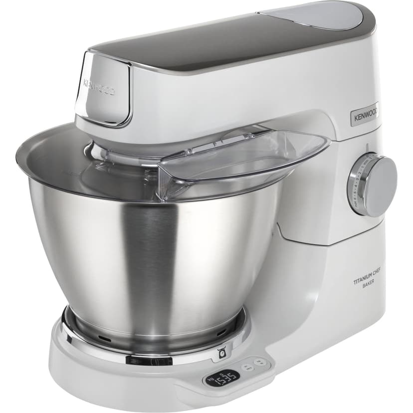 Kenwood Titanium Chef Baker KVC65.001WH, Robot Patissier Avec Balance Intégrée, Incl. Ensemble Pâtisserie 3 Pièces, Spatule & Protection Éclaboussures, 1200W, Blanc - 1