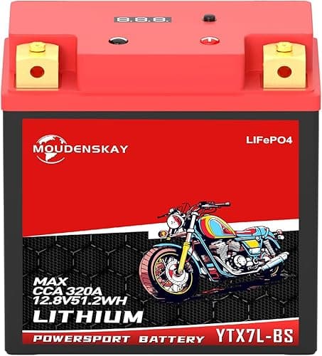 MOUDENSKAY Batterie Moto Lithium 12V Lithium Powersports Batterie avec BMS et affichage,51.2WH 4Ah 320CCA YTX7L-BS Batterie Lifepo4 Moto Démarrer la batterie,pour motos,ATV,UTV,Motoneige et plus