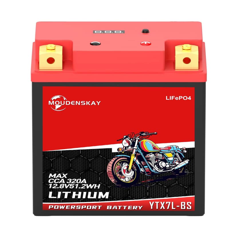 MOUDENSKAY Batterie Moto Lithium 12V Lithium Powersports Batterie avec BMS et affichage,51.2WH 4Ah 320CCA YTX7L-BS Batterie Lifepo4 Moto Démarrer la batterie,pour motos,ATV,UTV,Motoneige et plus - 1