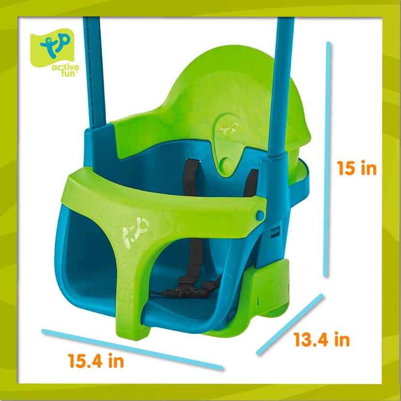 TP Toys Fauteuil Bébé Évolutif Quadpod 4 en 1 – Balançoire Bébé de 6 Mois à 8 Ans – Sangles d’Extension pour Portiques Hauts et Bas – Sécurisée et Confortable – Bleu/Vert - 3