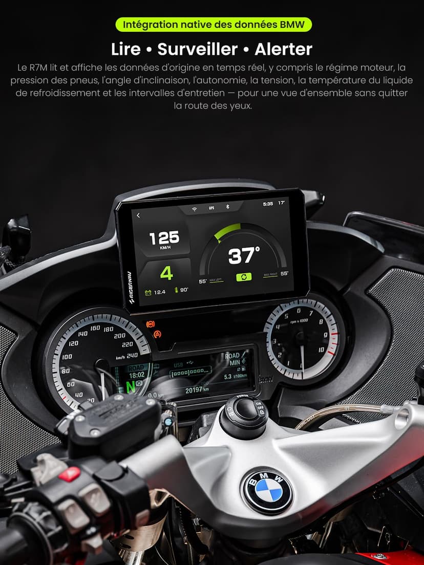 RiderNav R7M 7" CarPlay et Android Auto sans Fil pour Motos BMW - Commande Native Wonder Wheel & Action Camera | Lecture des Données en Temps Réel (TPMS/RPM) | Mises à Jour OTA | GPS IP69K | Nav Pre - 4