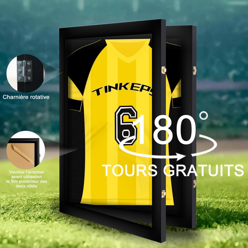 Tinkeps Football Shirt Frame Display - Engineered Wood & Acrylic, Jersey Display Case, Black - 3
