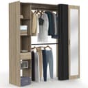 IDMarket - Dressing extensible MERYL 145/170 x 50 x 180 cm hêtre avec étagères + double penderie + miroir + rideau noir - 1