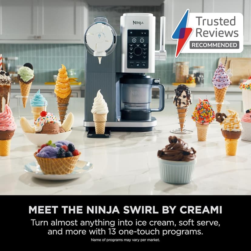 Ninja CREAMi NC701UK Swirl Machine à crème glacée avec 2 bacs 13 fonctions pour faire de la crème glacée, du gelato, du sorbet, des milkshakes et plus encore, option de mélange, argent platine - 3