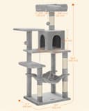 Feandrea Cat Tree Tower, 143 cm Multi-Level Plush Cat Condo with 4 Scratching Posts, 2 Perches, Cave, Hammock, Pompoms, Light Grey PCT161W01 - 7