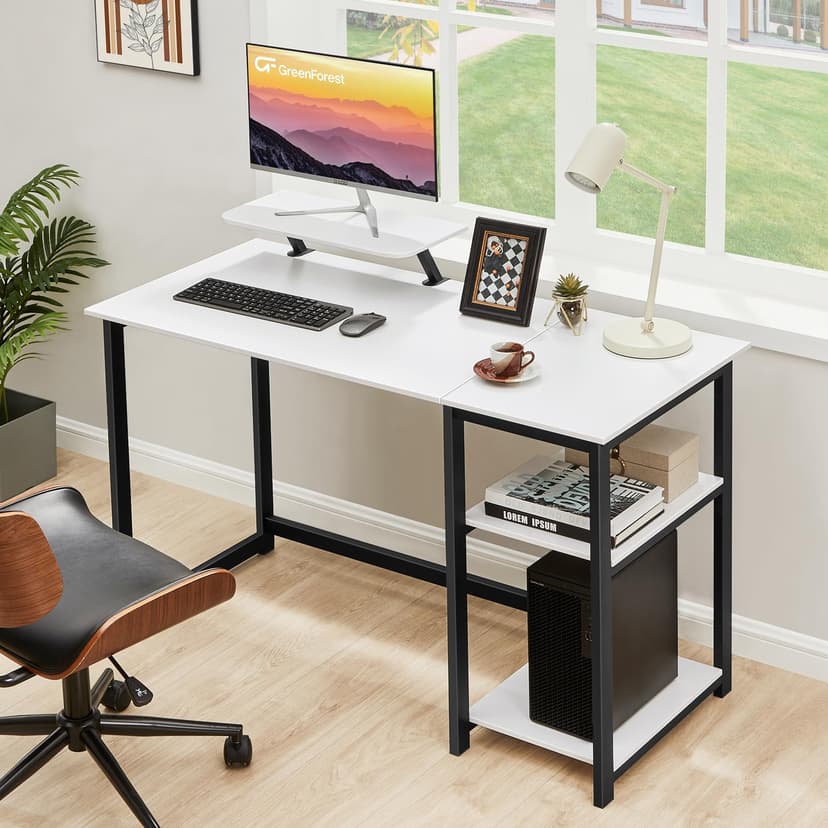 GreenForest Bureau avec Rangement,100 x 50cm Bureau d’Ordinateur avec Support de Moniteur,Bureau Gaming avec Étagères de Réversibles,Petite Bureaux à Domicile et Postes de Travail Informatiques,Blanc - 2