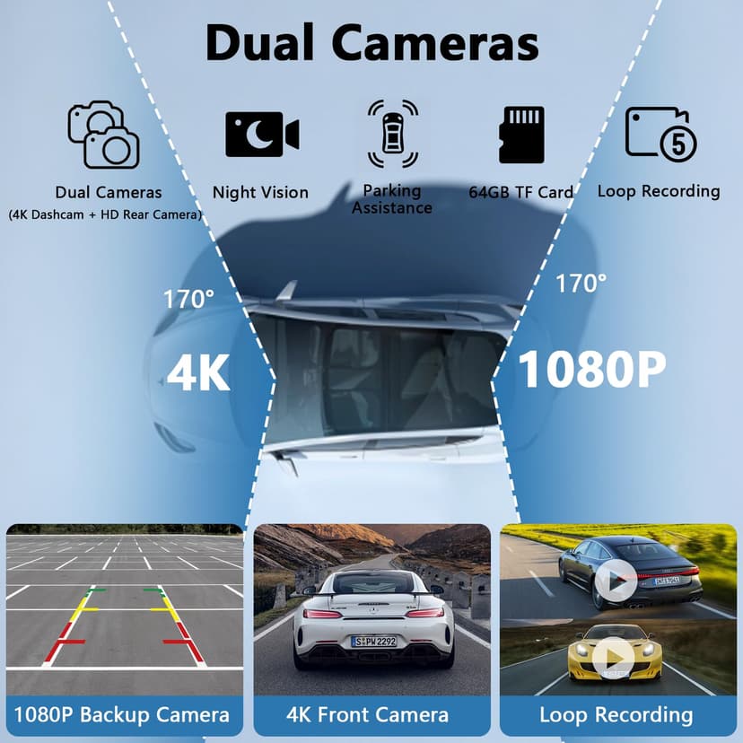 Wireless Car Stereo for Apple CarPlay and Android Auto, 10.26 Inch Touch Screen Car Radio with 4K Dashcam Front and Rear Camera 1080P HD/Bluetooth/FM/AUX/64G TF/Mirror Link/Voice Control/GPS - 3