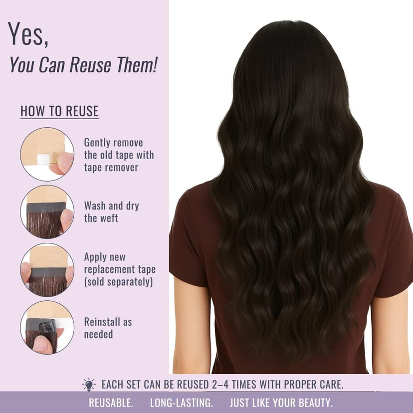 Fshine Tape in Hair Extension Real Human Hair Dark Brown 20 Inch 50g 20Pcs Glue in Hair Extensions Invisible Double Sided Tape Extensions Color 2 - 7