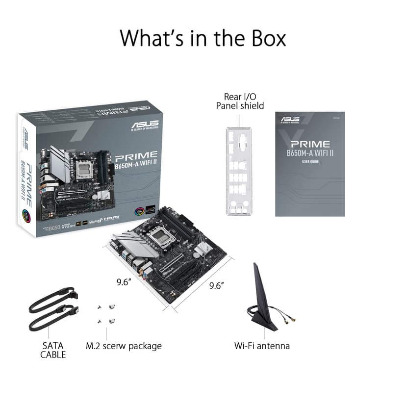 ASUS Prime B650M-A WiFi II AMD AM5 Micro-ATX Motherboard (DDR5, PCIe 5.0 M.2 support, 2.5Gb Ethernet, WiFi 6, DisplayPort, VGA, HDMI, SATA 6 Gbps, USB 3.2 Gen 2 ports, BIOS FlashBack, Arua Sync) - 6