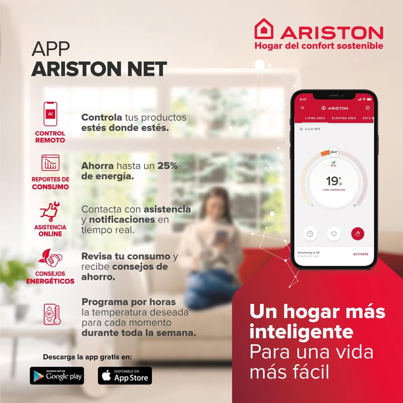 Ariston Velis Pro Wifi Electric Water Heater Low Power Consumption Multiple Positions 100L Flat with Wi-Fi and ECO EVO Function, 127.2 x 27.5 x 51.1 cm, for Installation in Spain - 7