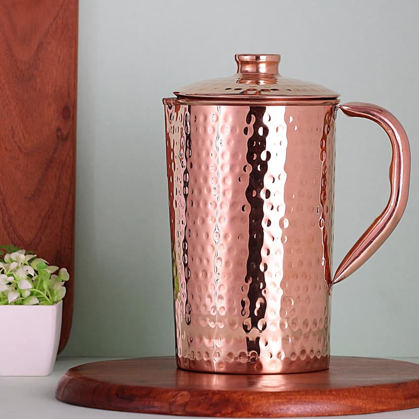 Pure Copper (99.74%) Hammered Water Jug | Copper Pitcher for Ayurveda Health Benefits (1.5 Liter) - 4