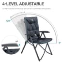 EVER ADVANCED Luxury Camping Chairs 2 Set for Adults Heavy Duty High Back Oversized Folding Garden Chair Comfy Padded 6cm Loadable 150kg Cam Adjustable Dining Chairs 4-Position Recliner Chair Black - 3