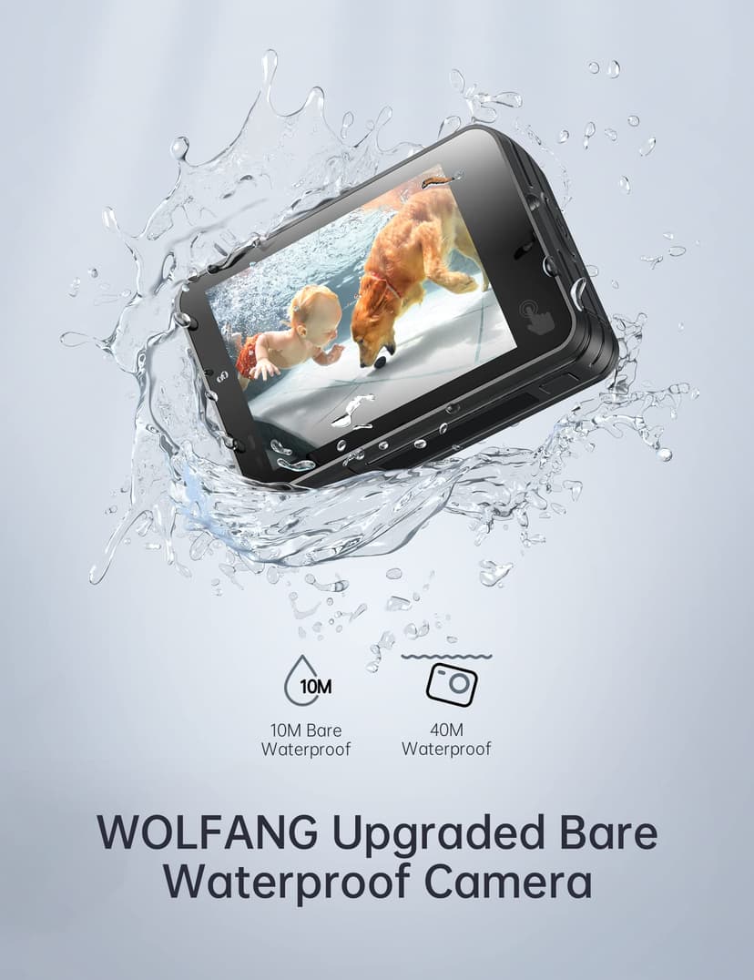WOLFANG GA420 Dual Screen Action Camera 4K 60FPS 24MP Touchscreen Underwater Camera, 10M Body Waterproof/40M Waterproof Helmet Bike Camera with EIS, Remote Control, 2x1350mAh Batteries, Accessory Kit - 3