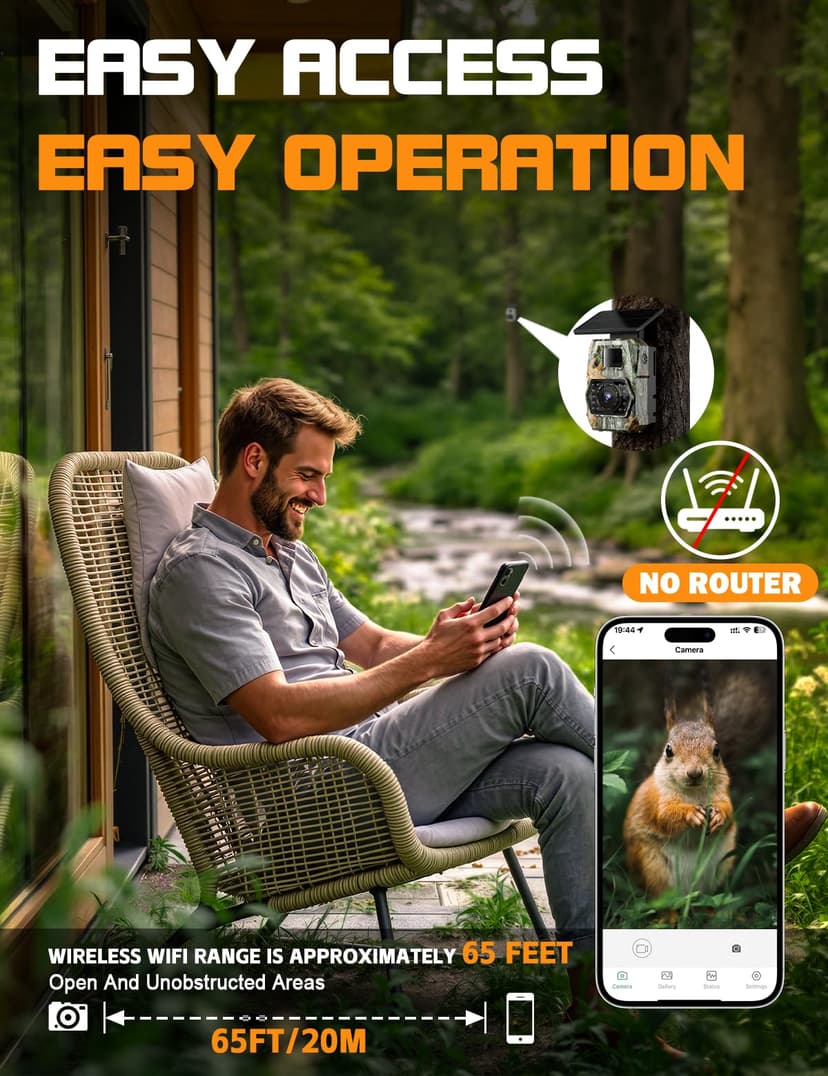 Caméra de Chasse Solaire, 60MP 4K WiFi Camera Chasse avec 5200mAh Batterie Rechargeable, 850nm LED Camera Infrarouge Vision Nocturne Animaux Caméra, Grand Angle 100°, Etanche IP66 avec Carte 32GB - 3