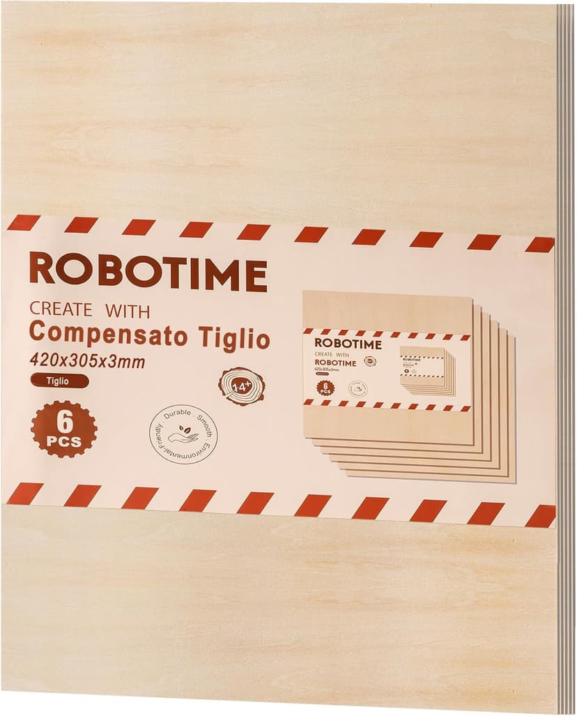 ROBOTIME Basswood Veneers Plywood Sheets, 6PCS 420x305x3mm, Blank Unfinished Wooden Sheets, Wood Board for Crafts, DIY Painting, Coasters, Model Making, Home Decoration - 1