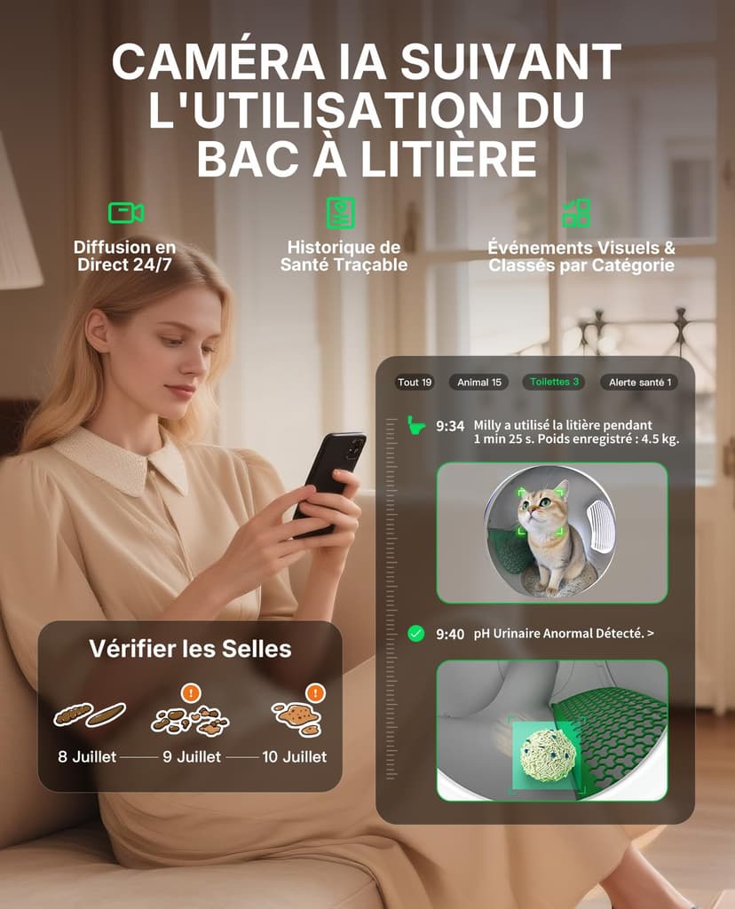 PETKIT PUROBOT MAX PRO 2 Litiere Chat Autonettoyante, Bac Litière Autonettoyante Nouvelle Amélioré avec Caméra, Entrée plus Grande,Wi-FI 2,4GHz&5GHz,Nettoyage et Suivi de Santé AI,pour Plusieurs Chats - 3