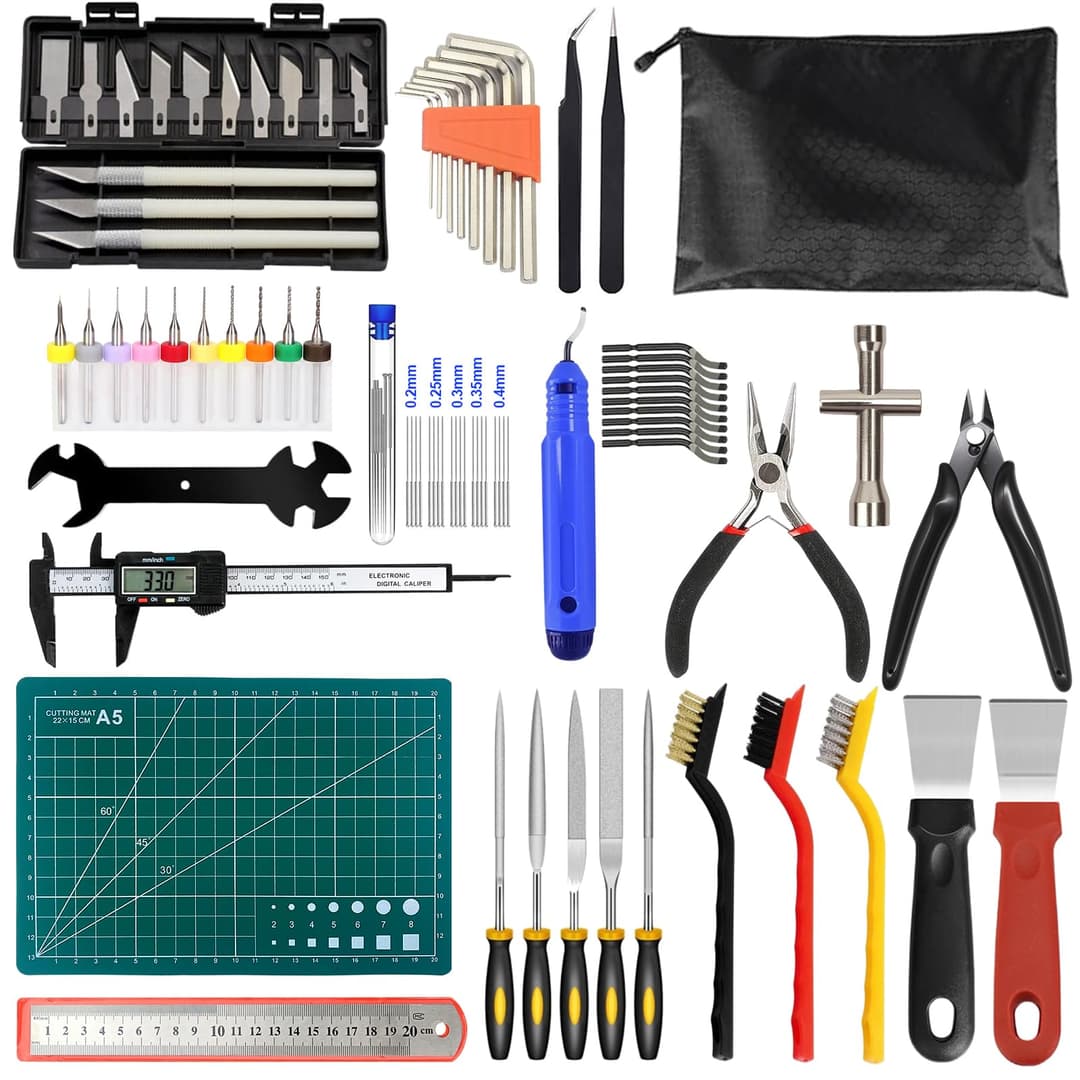 YOTINO 82 Pieces 3D Printer Accessories, 3D Printing Tool Kit, with Tweezers, Pliers, Carving Knife, Cleaning Needles, Wrench Set for Cleaning Finishing Printing