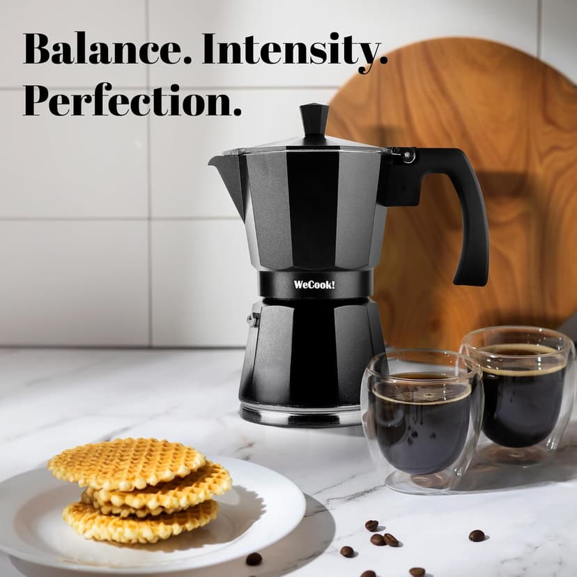 WECOOK! Luccia Italian Coffee Maker, Induction, Aluminium, Express, 1 – 3 Cups Coffee, Suitable for All Kitchens, Black, Silicone Seal Seal, Safety Valve. - 5