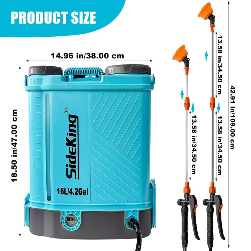 SideKing Pulvérisateur à Dos 16L, Pulvérisateur Électrique Compatible avec Makita 18V, Pression Réglable 7 Bar, Lance Télescopique, Soutien Lombaire, Pulvérisateur de Jardin pour Toiture & Terrasse - 8