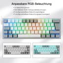Redragon K617 Fizz 60% German QWERTZ Layout Gaming Keyboard, RGB Wired Gaming Keyboard, 62 Keys, Hot Swap Red Switches, Programmable Buttons, Removable USB Type C Cable - Grey & White - 5