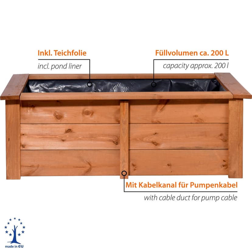 Dobar 29246FSCe Étang de Jardin en Bois Robuste pour Terrasse, Balcon - Bassin Avec Bâche de Protection 120 x 72 x 42 cm - 3