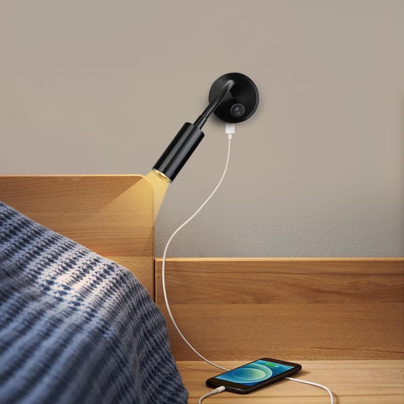 ERWEY 2pcs Lampes de Lecture LED 12V pour camping-car avec col de cygne flexible et port de charge USB 3000K blanc chaud DC 10-30V éclairage intérieur pour bateau caravane yacht, noir - 4