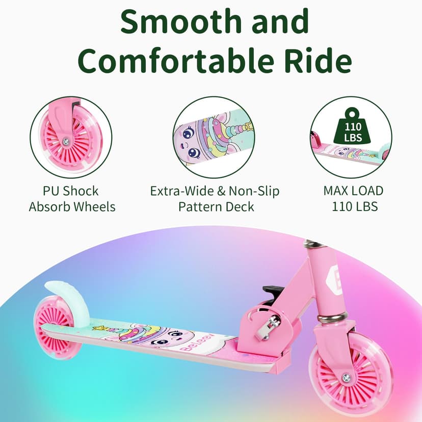 BELEEV Trottinette pour Enfants de 3 à 12 Ans avec Roues Lumineuses, Tige et Plateau, Trottinette Pliable à 2 Roues pour Filles et garçons, 3 hauteurs réglables, Plateau antidérapant, Trottinette - 5