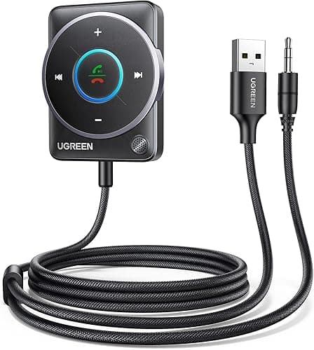 UGREEN Aux Bluetooth 5.4 Adapter for Car, Bluetooth Receiver with Dual Connection, Noise Cancellation, Build-in Mic, 3.5mm Car Bluetooth Aux Adapter for Hands-Free Calls and Music Streaming