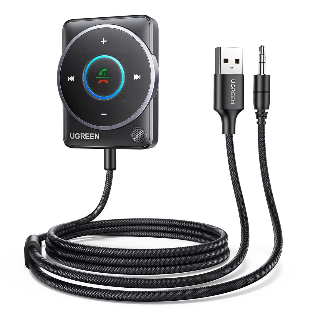 UGREEN Aux Bluetooth 5.4 Adapter for Car, Bluetooth Receiver with Dual Connection, Noise Cancellation, Build-in Mic, 3.5mm Car Bluetooth Aux Adapter for Hands-Free Calls and Music Streaming